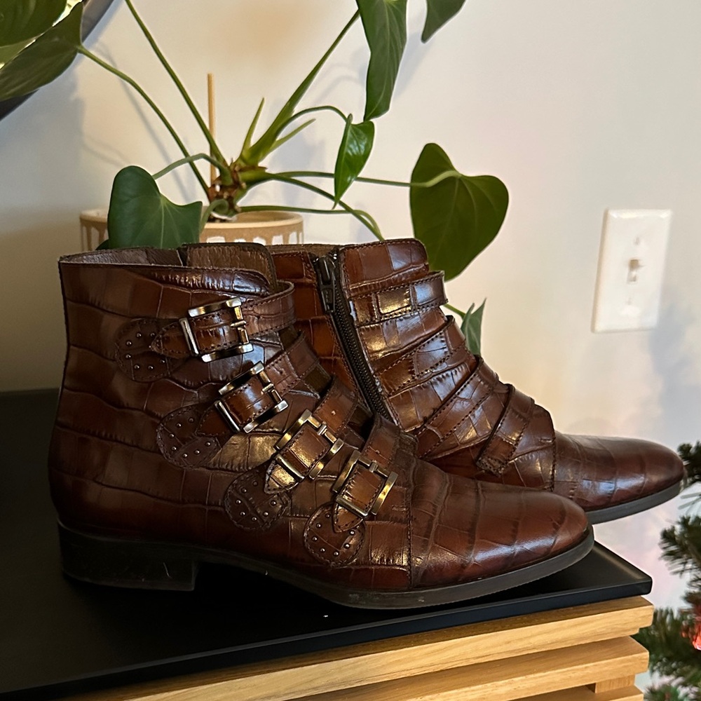 Brown Ankle Boots with Buckle Detail